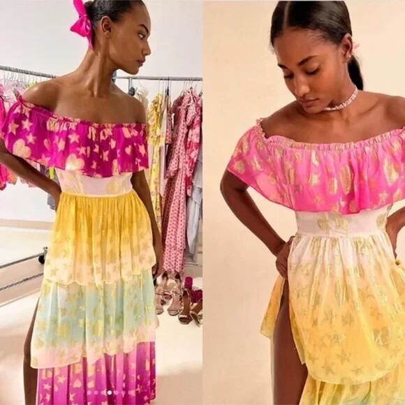 NWT LoveShackFancy Vynne Ombré Colorful Tiered Maxi Dress Sz 8 Pink #1E507 - Picture 4 of 13